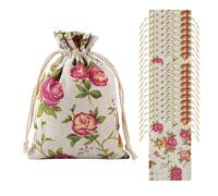 FONGKNOX Lote de 20 bolsas de yute con cordón, dise?o floral, con cordón, dise?o de rosas, para Navidad, bodas, fiestas, manualidades