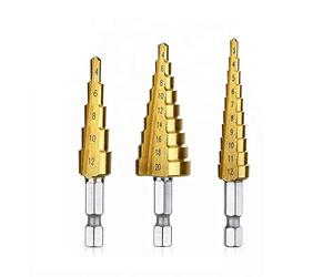 Fongmore 3 Unids 1/4 "Hex Shank Drive Quick Change High Speed Steel Titanium Step Drill Bit Brocas de corta longitud para perforar agujeros 3-12mm 4-12mm 4-20mm