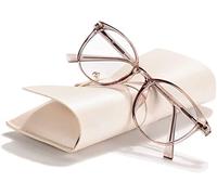 FONHCOO Gafas de bloqueo de luz azul para mujer y hombre, gafas de ordenador, TR90 Fashion Round Transparente Anti Blue Light Gafas con Anti Eyestrain y UV Glare para juegos y lectura (rosa carne)