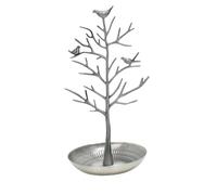 FonHNDG Árbol de joyas Soporte de exhibición pendiente árbol pájaro aleación Metal doble capa estilo artístico con forma sicomoro joyería(Ancient Silver Bird Tree)