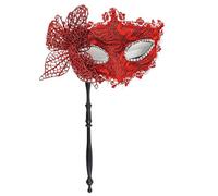 FonHNDG Máscaras para fiestas Máscara de fiesta con palo sujeción, máscara mascarada for baile graduación, accesorios escenario, máscaras media cara for mujeres(Red)