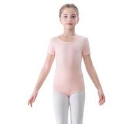 FONLAM Maillot de Ballet Danza para Niña Maillot de Gimnasia Rítmica Manga Corta Leotardo de Baile Ballet Danza (8-9 Años, Rosa)