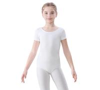 FONLAM Maillot de Ballet Danza para Niña Maillot de Gimnasia Rítmica Manga Corta Leotardo de Baile Ballet Danza (12-13 Años, Blanco)