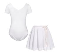 FONLAM Vestido de Ballet para Niña Maillot de Gimnasia Rítmica Algodón Maillot de Ballet Danza Manga Corta Ballet Tutú Niña Falda (12-14 Años, Blanco)