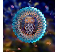Fonmy - Spinner de Viento 3D con Bolas de Cristal, búho W y Ojos de Cristal, Acero Inoxidable Pintado a Mano, Resistente al óxido, 30,48 cm. Adorno Interior Exterior jardín Manualidades