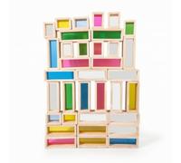 Fonowx 36 Piezas Bloques de Aprendizaje para Niños Bloques de Construcción Juguete Educativo Piezas Apilables con Insertos Acrílicos Cambiantes de Madera