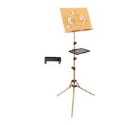 Fonowx Atril de Madera para Partituras, Portátil, Resistente, Plegable Y Ajustable para Piano, Director de Orquesta, Interpretaciones Instrumental, con Clip para Teléfono con Bandeja