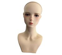 Fonowx Cabeza de entrenamiento en cosmetología, accesorio de exhibición con maquillaje, estante para cabeza femenina, cabeza de maniquí calva para sombrero,