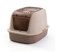Fonowx Caja de Arena para Gato Caja Sanitaria Arenero Inodoro Cubierto con Puerta Abatible y Borde Ancho de PP con Ventilación Adecuada para Apartamentos Salas de Estar Regalo, Marrón
