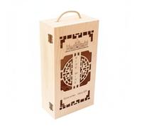 Fonowx Caja para Vino Contenedor Estuche Caja Botella de Pino Sólido con Asa para Transporte Seguro y Reutilizable Adecuada, Caja De Madera De Pino Para Dos Botellas Con Grabado De Flores