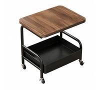 Fonowx Carrito de Almacenamiento Plegable Estantería Auxiliar Carro Rodante Mesa Lateral con Encimera de Madera y Dos Niveles Abiertos Marco Metálico y, Negro Obsidiana