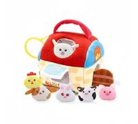 Fonowx Casa de Granja de Peluche Set Granja de Peluche Granero Suave Animales Espejo Bebé Texturas Desarrollo Habilidades Material Tela Adecuada para Bebés, Casa Pastoral