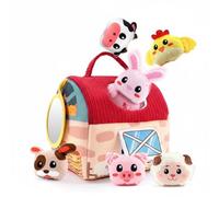 Fonowx Casa de Granja de Peluche Set Granja de Peluche Granero Suave Animales Espejo Bebé Texturas Desarrollo Habilidades Material Tela Adecuada para Bebés, Casa De Campo