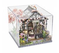 Fonowx Casa en Miniatura Kit de Maqueta 3D Casa de Muñecas Invernadero Japonés Proyecto DIY con Muebles y Montables Techo Transparente Iluminación LED