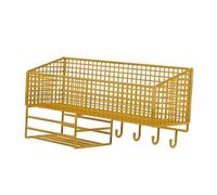 Fonowx Cesta de Pared, Bandeja Metálica de Cocina, Organizador de, Bandeja para Botes de Especias, Estante de Almacenamiento de Alambre, Di, Gold L with Hook, tal como se describe