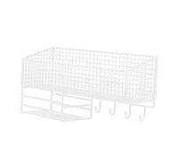 Fonowx Cesta de Pared, Bandeja Metálica de Cocina, Organizador de, Bandeja para Botes de Especias, Estante de Almacenamiento de Alambre, Di, White L with Hook, tal como se describe