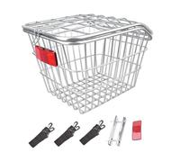 Fonowx Cesta para Bicicleta, Portaequipajes, Cesta para Rueda Trasera, Cesta de Almacenamiento Metálica, Universal, Reforzada, Resistente a La Intemperie, Fá, Plata con Tapa