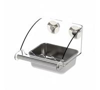 Fonowx Comedero de Aves Acrílico con Percha Antidesgaste Tazón de Acero Inoxidable Protector contra Salpicaduras Fijación con Tornillo Visión Clara Adecuado, L