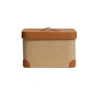 Fonowx Contenedor de Almacenamiento Caja Organizadora Cesta Bote Baúl con Cuerpo de Aspecto Tejido y Exterior de Cuero Tapa Que Protege Contenidos Forma, Naranja, Pequeño