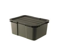 Fonowx Contenedor de Almacenamiento Exterior Caja Organizador Recipiente Baúl con Tapa Diseño para Apilar y Guardar en Espacios Reducidos con Cierre Firme, Verde Militar, 32.3 25.5 14.6 9L
