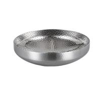 Fonowx de Acero Inoxidable Fuente Bandeja Cuenco con Terminación Espejada y Detalle Martillado Que la Luz Base Firme y Borde Suave para Adecuado para, Plateado, 28CM