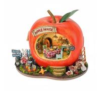 Fonowx Escena Industrial Miniatura Manualidades Maqueta Kit Conjunto Tienda Casa Decoración Modelo con Luces LED Cálidas y Resina y Madera Adecuada para, Conejo+Manzana