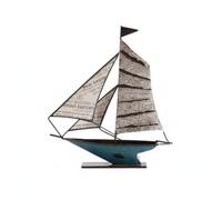 Fonowx Escultura Barco Decorativo de Hierro con Velas Estratificadas y Acabado Envejecido sobre Base Rectangular Detalles con y, Grande 28x6x30cm, Velero De Hierro Forjado Grande