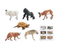 Fonowx Figuras de Fauna Infantil Set de, BL-10211 6 Modelos De Animales Salvajes Cabra De Las Nieves, Orangután, Puma, Hiena, Tortuga Caimán, Berrendo + 1 Tarjeta, 103g