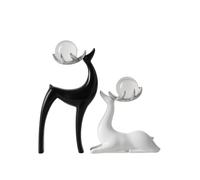 Fonowx Figurita de Cisne Escultura de Interior Estatua Artística Moderna Adorno de Cerámica Pieza Ornamental de Resina con, Ciervo De Cerámica Blanco Y Negro con Bola De Cristal
