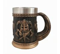 Fonowx Jarra Cántaro Taza Tarro de Estilo Cuerpo de Resina y Vaso Interno de Acero Inoxidable Relieves Históricos y Base Estable Adecuada para Cerveza Coleccionismo Decoración del Hogar en Casa