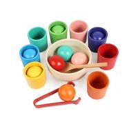 Fonowx Juguete de Clasificación de Colores para Niños Set de Vasos y Bolas de Madera con Pinzas y Cuenco Aprendizaje de Colores y Control Manual Pieza a Pieza Adecuado para Guardería Hogar Regalos