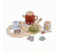 Fonowx Juguete de Cocina Infantil Set de Té de Madera Juego de Imitación Vajilla Tetera Tazas Cucharas Accesorios Imaginación Social Aprendizaje Adecuado, Red