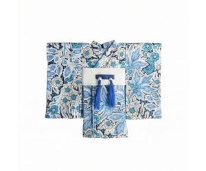 Fonowx Kimono Muñeca Traje Ropa Tradición Estilo Japonés Confección en Tejido Estampado para Exhibición Colección Decoración Escala , Azul con Flores De Begonia Doradas