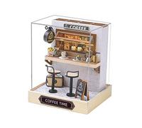Fonowx Kits de Casas de Muñecas en Miniatura, Rompecabezas 3D, Decoraciones con Luces, Pequeños Kits de Construcción, Decoración del Hogar, Modelo de Casa de, Hora de Cafe