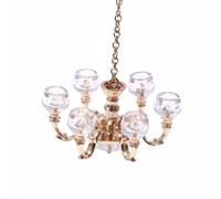 Fonowx Lámpara Colgante Miniatura Lámpara Colgante Miniatura Candelabro Miniatura Luz de de Muñecas de Aleación con Copas Elegantes Adecuada para Salones Estudios Vitrinas y Escenas 1 12, Dorado
