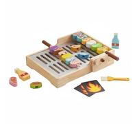 Fonowx Parrilla de Juguete para Niños Parrilla Infantil de Simulación Juguete de Cocina de Madera con Brochetas Giratorias Manual y Escena de Asado Realista