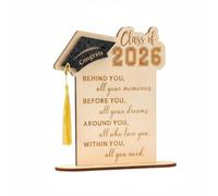 Fonowx Placa de Graduación de Escritorio Letrero Adorno Placa Conmemorativa Madera Contrachapada de 3mm con Grabado y Birrete con Borla Adecuada para