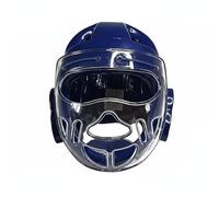 Fonowx Protector de Cabeza Artes Marciales Karate Casco Ajustable Gancho Defensa Facial Visión Transparente Ventilación Adecuado para Niños Adultos Entrenamiento Gimnasio, Azul, XS
