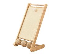 Fonowx Rascador para Gatos Tablero Rascador Rampa Inclinada Cama para Juguete con Borla de Sisal y Marco de Madera, L-Madera Maciza, Alfombrilla De Yute Blanca, Bola Rascador De Gato, 60cm De Alto