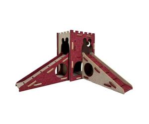 Fonowx Refugio para Pequeñas con Fácil de Montar Diseño con Rampa y Cueva de Fieltro Adecuado para Animales Pequeños Juegos y Escondite en Interior, Rojo