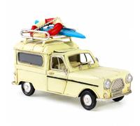Fonowx Réplica de Vehículo Vintage Miniatura Figura Adorno de Construcción Metálica y Efecto Envejecido con Tabla en Adecuada para Estanterías Vitrinas Decoración, Amarillo Claro