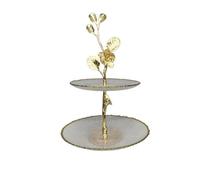 Fonowx Servicio Dos Niveles con Banjas Expositor Mesa con Ornamental Resisn Torre Postre Escalonada