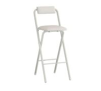 Fonowx Taburete de Barra Plegable con Respaldo Silla Alta con Asiento Acolchado y Reposapiés Estructura Metálica Estable Plegado Recto para Almacenamiento, 70cm, Blanco