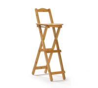 Fonowx Taburete Plegable de Barra Taburete de Cocina Silla Alta Asiento con Respaldo Taburete de Encimera de Bambú con Respaldo de Apoyo y Asiento Redondo, Mediano 84CM, Marrón Té