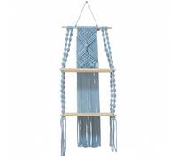 Fonowx Tapiz de Cuerda de Algodón Decorativo con Diseño Macramé Artesanal Estantes de Madera y Patrón Bohemio para Almacenamiento y Decoración Mural Adecuado, Azul