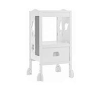 Fonowx Torre de Aprendizaje Infantil Taburete Escalón Banco Elevador Alzador de Madera Maciza con Red de Ajuste de Altura y Pizarra Integrada Adecuada para, White