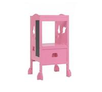 Fonowx Torre de Aprendizaje Infantil Taburete Escalón Banco Elevador Alzador de Madera Maciza con Red de Ajuste de Altura y Pizarra Integrada Adecuada para, Pink