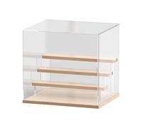 Fonowx Vitrina de Acrílico para Figuras, Caja Expositora, Vitrina Organizadora, Diseño a Prueba de Polvo de Acrílico Transparente Y Madera para Escritorios, 4 Niveles 32 X 24 X 29.2 Cm