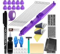 FONPOO Hand Poke Kit, Stick and Poke Set para Principiantes, Hand Poke Pen Kit con 10 Agujas y 2 hojas de papel de transferencia - Púrpura