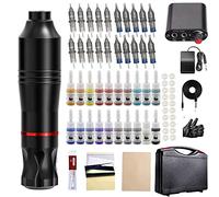 FONPOO Kit Completo de Máquina de Tatuar, 20 Colores de Tintas, Kit Rotativo para Principiantes, 20 Cartuchos de Agujas, Bolígrafos de tatuar con Bolsa de Transporte